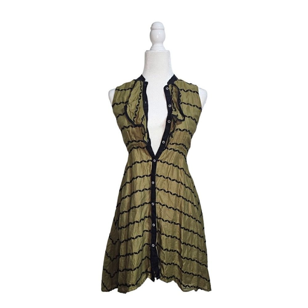 Anthropologie 9-H15 sleeveless high low mini army green dress size 00